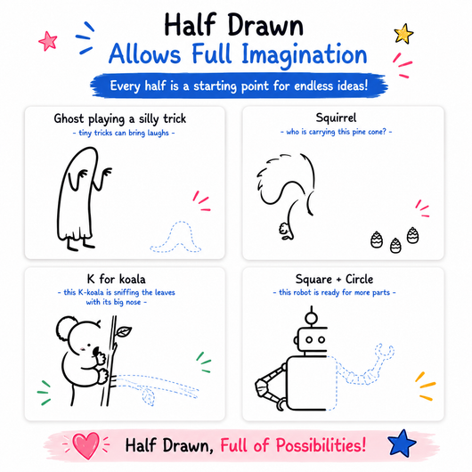 Imagine The Other Half Book Set: An Interactive Drawing & Coloring Book for Ages 3-8 to Complete and Create Half-Drawn Creative Book