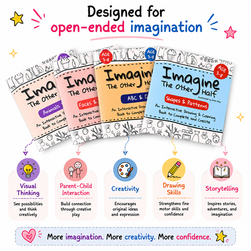 Imagine The Other Half Book Set: An Interactive Drawing & Coloring Book for Ages 3-8 to Complete and Create Half-Drawn Creative Book