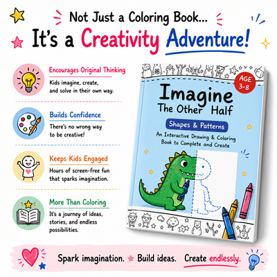 Imagine The Other Half Book Set: An Interactive Drawing & Coloring Book for Ages 3-8 to Complete and Create Half-Drawn Creative Book