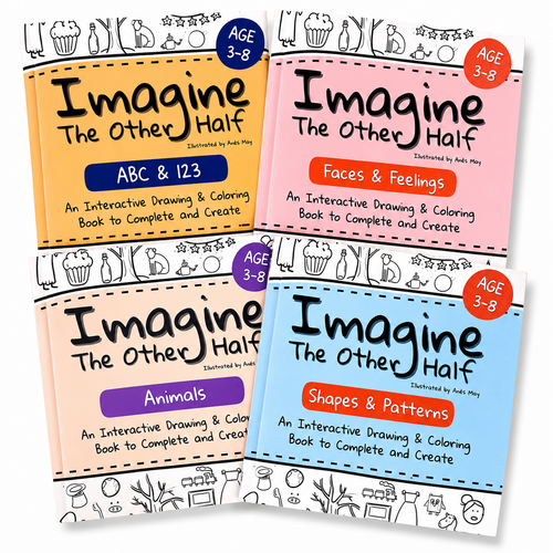 Imagine The Other Half Book Set: An Interactive Drawing & Coloring Book for Ages 3-8 to Complete and Create Half-Drawn Creative Book