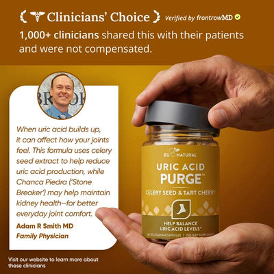 Eu Natural Purge Uric Acid Flush - Eat & Drink What You Want - Uric Acid Support for Joints & Mobility with Celery Seed, Tart Cherry & Chanca Piedra - 60 Vegetarian Capsules